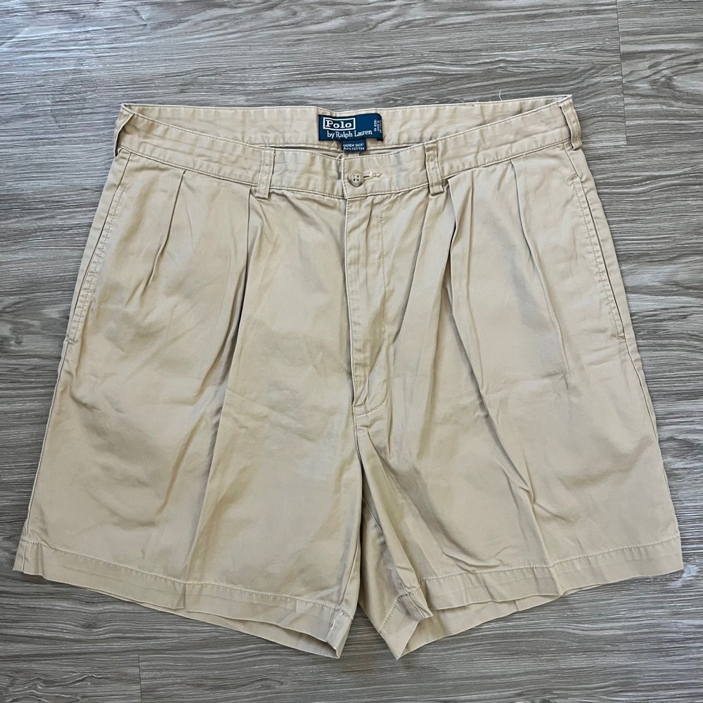 Polo Ralph Lauren Andrew Short Mens 36 Khaki Tan Pleated Chino Cotton Shorts